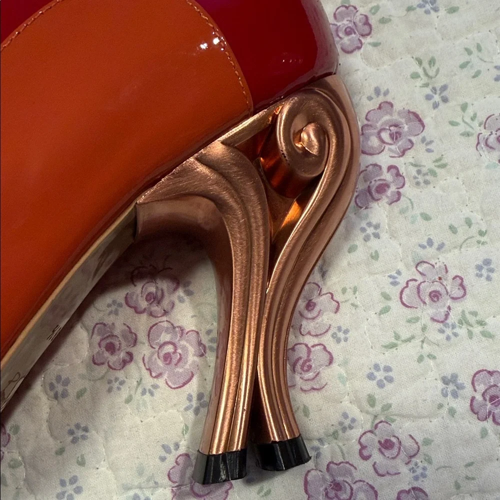 John Fluevog Orange, Red & Pink Patent Mary Jane Pumps - Picture 5 of 9